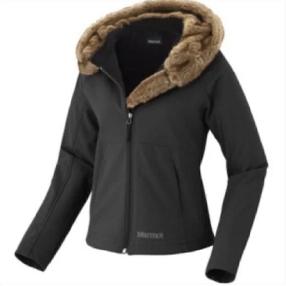 Marmot Faux Fur Hood Black Zip Jacket in Black - Picture 2 of 13